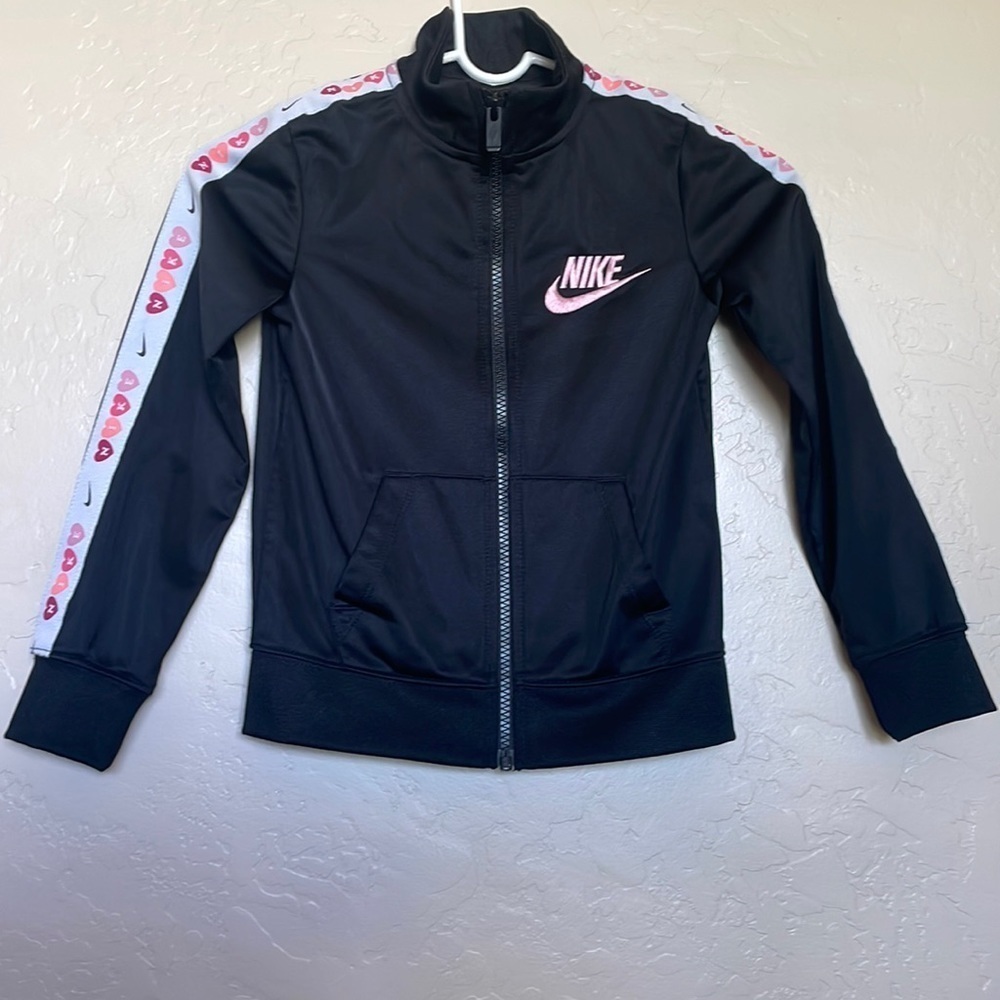 NIKE Girl Jacket Size Small Black with hearts